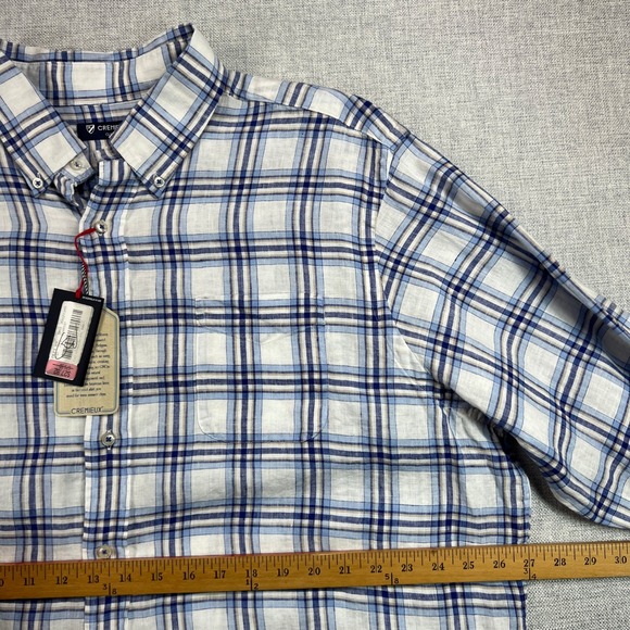 Cremieux French Linen Plaid Button Shirt Men XXL Blue White Prep Coastal NEW NWT - Picture 8 of 12